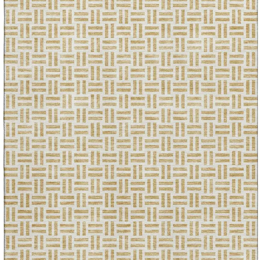 Gold And Ivory Geometric Washable Area Rug With UV Protection Photo 3