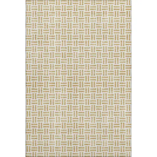 Gold And Ivory Geometric Washable Area Rug With UV Protection Photo 1