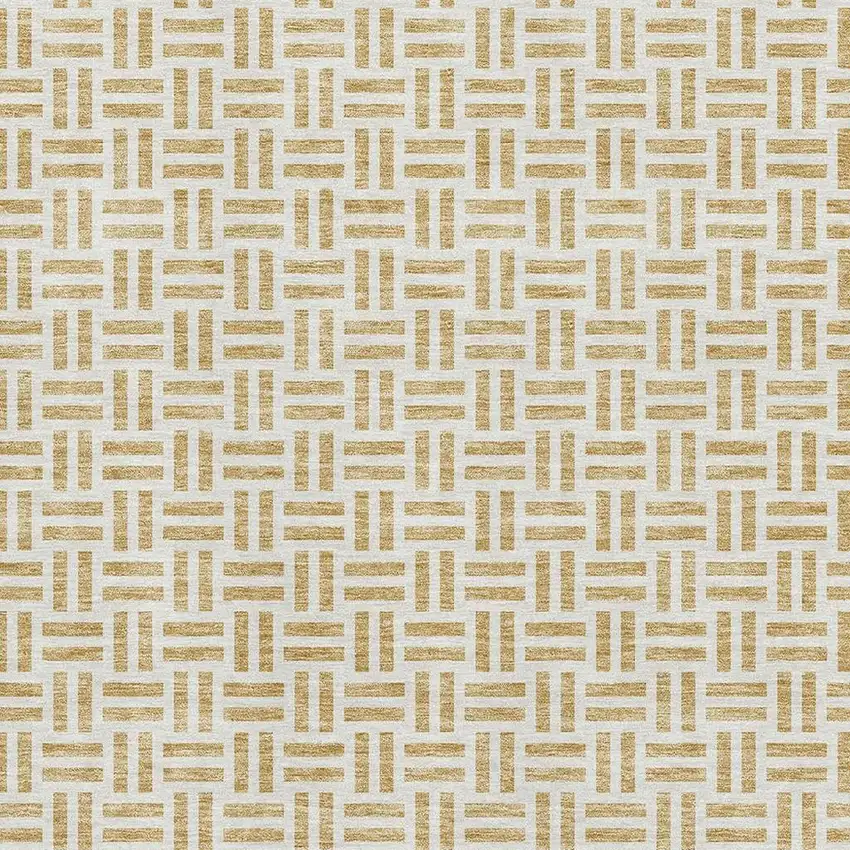 Gold And Ivory Geometric Washable Area Rug With UV Protection Photo 2