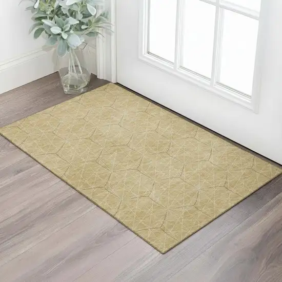 Gold And Ivory Geometric Washable Area Rug With UV Protection Photo 2