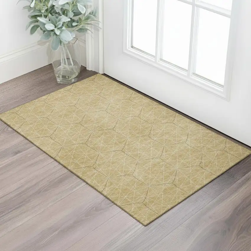 Gold And Ivory Geometric Washable Area Rug With UV Protection Photo 2