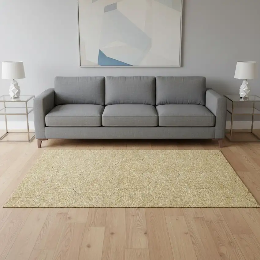 Gold And Ivory Geometric Washable Area Rug With UV Protection Photo 2