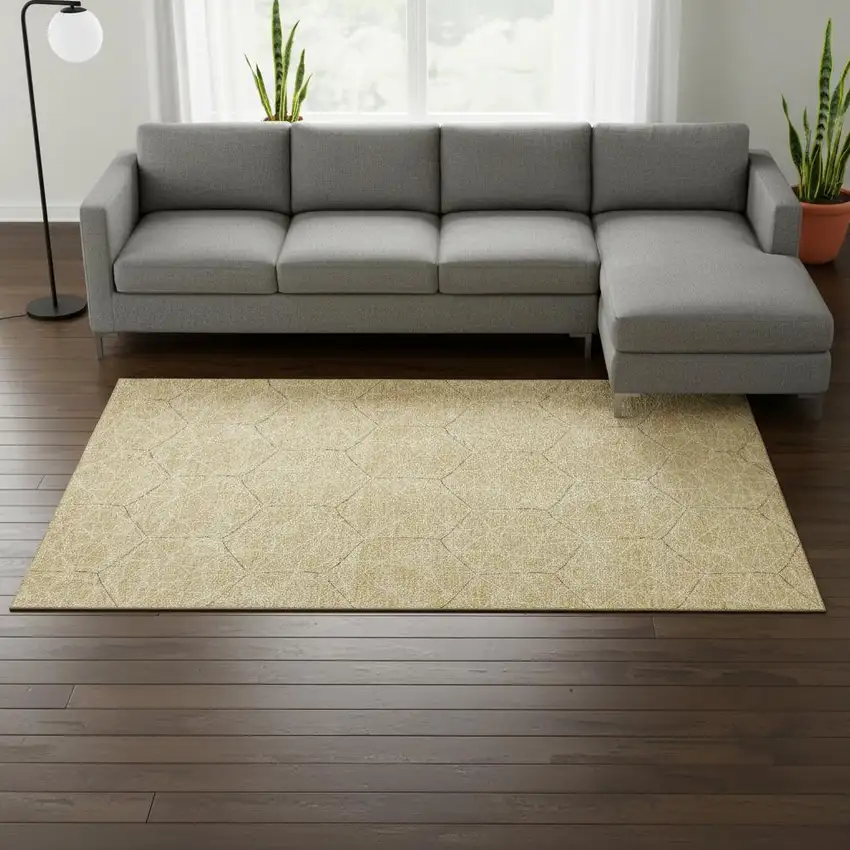 Gold And Ivory Geometric Washable Area Rug With UV Protection Photo 2