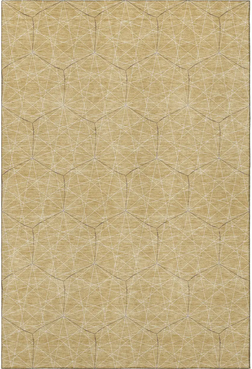 Gold And Ivory Geometric Washable Area Rug With UV Protection Photo 2