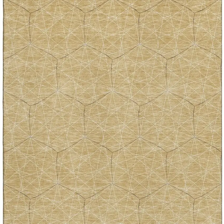 Gold And Ivory Geometric Washable Area Rug With UV Protection Photo 3