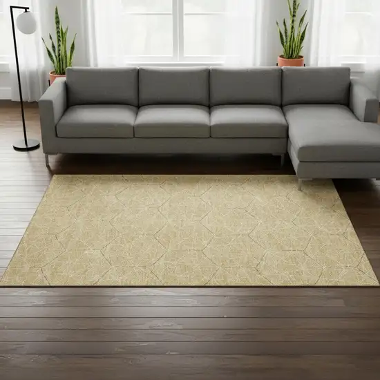 Gold And Ivory Geometric Washable Area Rug With UV Protection Photo 2