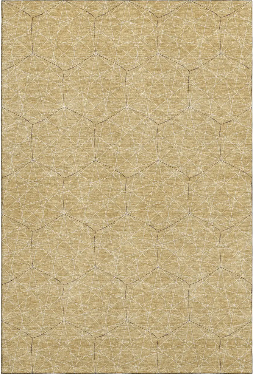 Gold And Ivory Geometric Washable Area Rug With UV Protection Photo 1