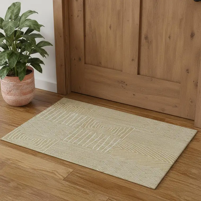 Gold And Ivory Geometric Washable Area Rug With UV Protection Photo 1