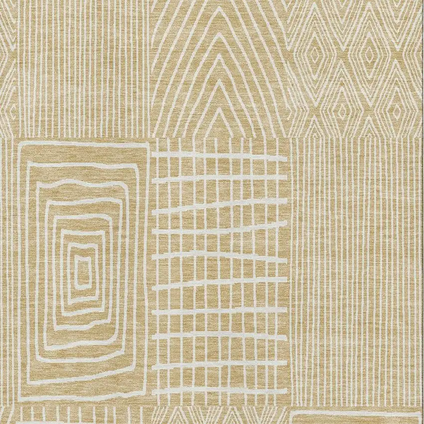 Gold And Ivory Geometric Washable Area Rug With UV Protection Photo 2