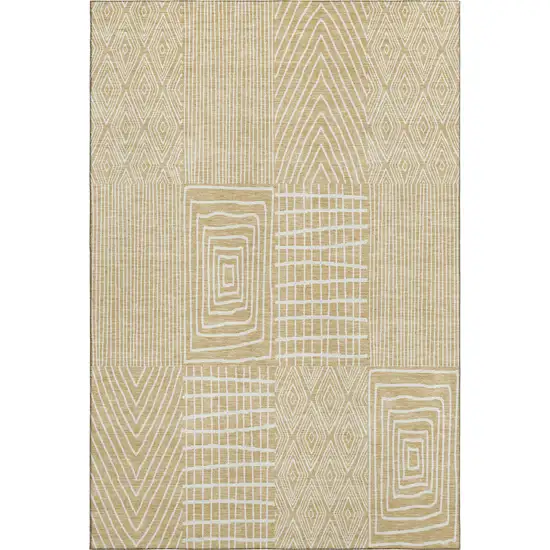 Gold And Ivory Geometric Washable Area Rug With UV Protection Photo 1