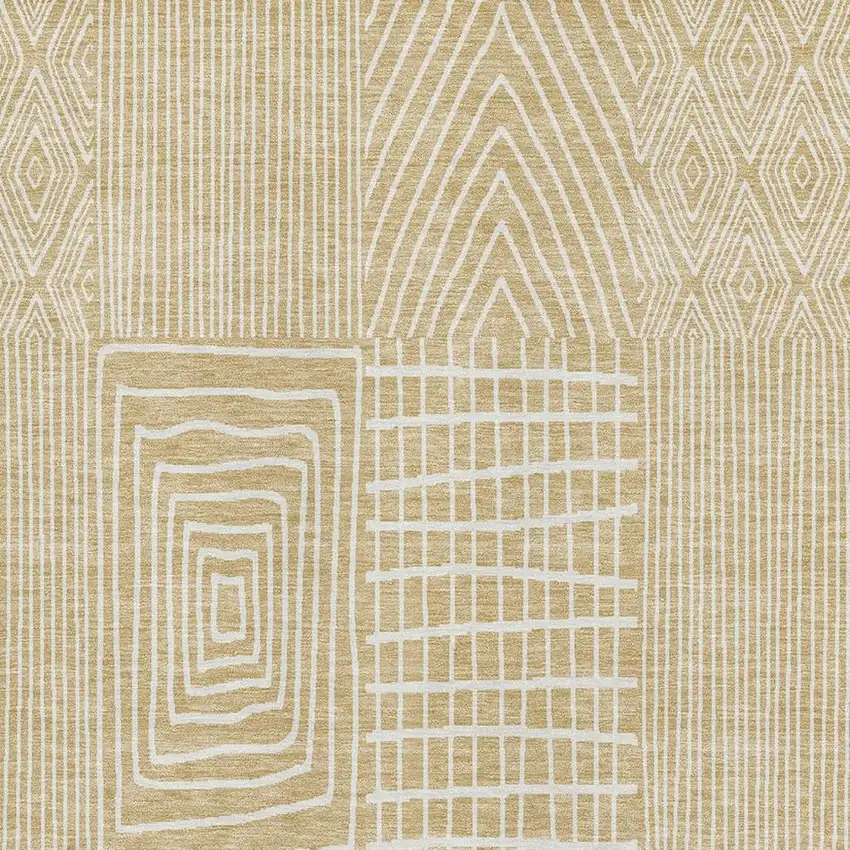 Gold And Ivory Geometric Washable Area Rug With UV Protection Photo 2