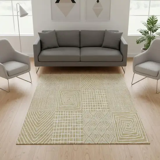 Gold And Ivory Geometric Washable Area Rug With UV Protection Photo 2