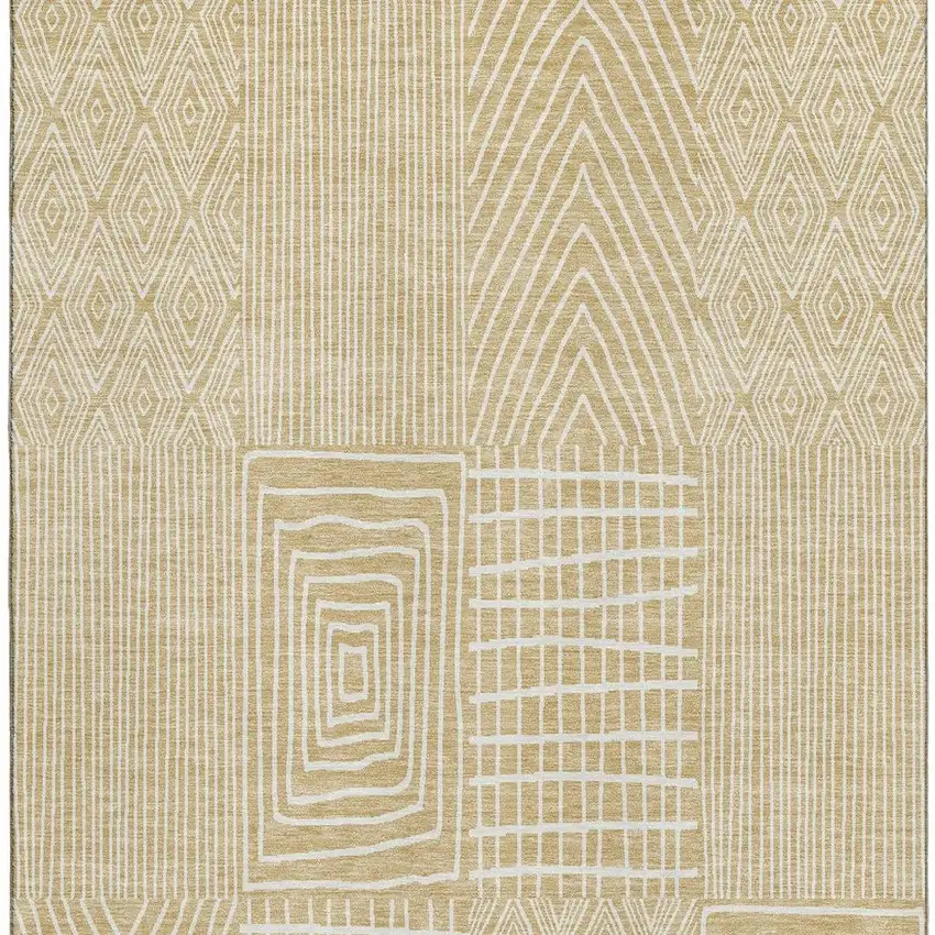 Gold And Ivory Geometric Washable Area Rug With UV Protection Photo 3