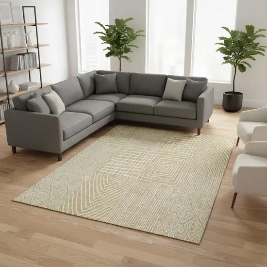 Gold And Ivory Geometric Washable Area Rug With UV Protection Photo 2