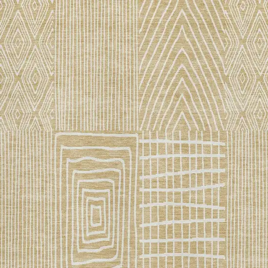 Gold And Ivory Geometric Washable Area Rug With UV Protection Photo 2