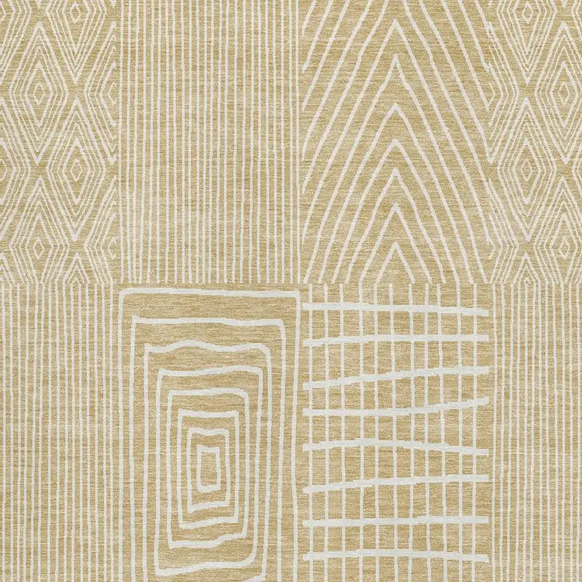 Gold And Ivory Geometric Washable Area Rug With UV Protection Photo 2