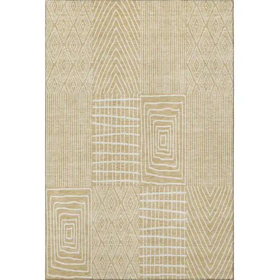 Gold And Ivory Geometric Washable Area Rug With UV Protection Photo 3