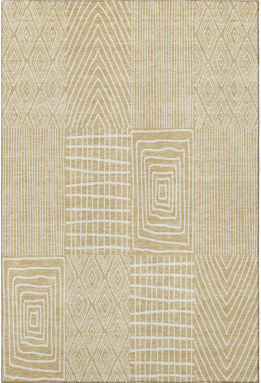 Gold And Ivory Geometric Washable Area Rug With UV Protection Photo 3