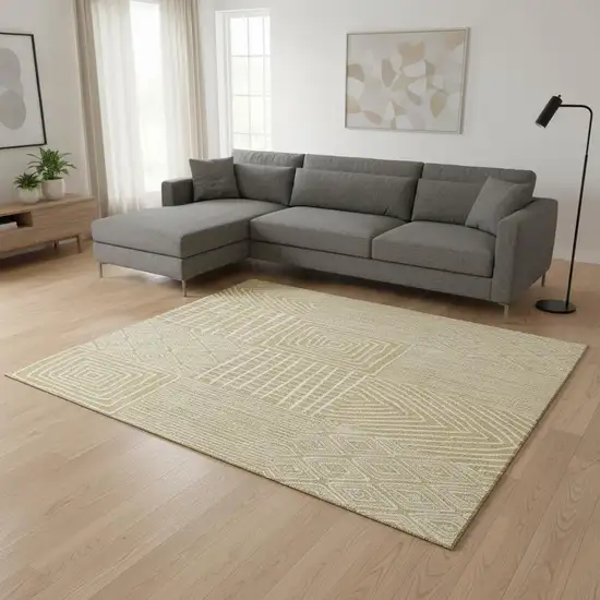 Gold And Ivory Geometric Washable Area Rug With UV Protection Photo 2