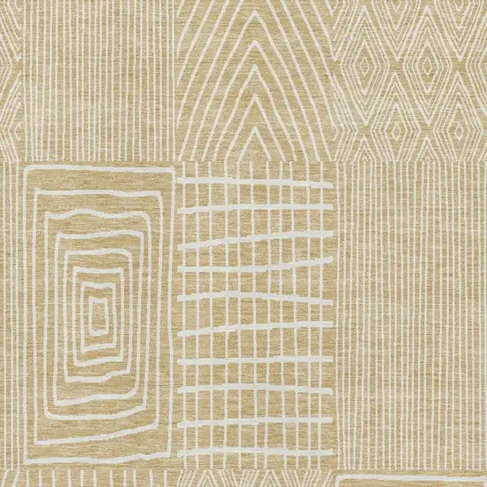 Gold And Ivory Geometric Washable Area Rug With UV Protection Photo 2