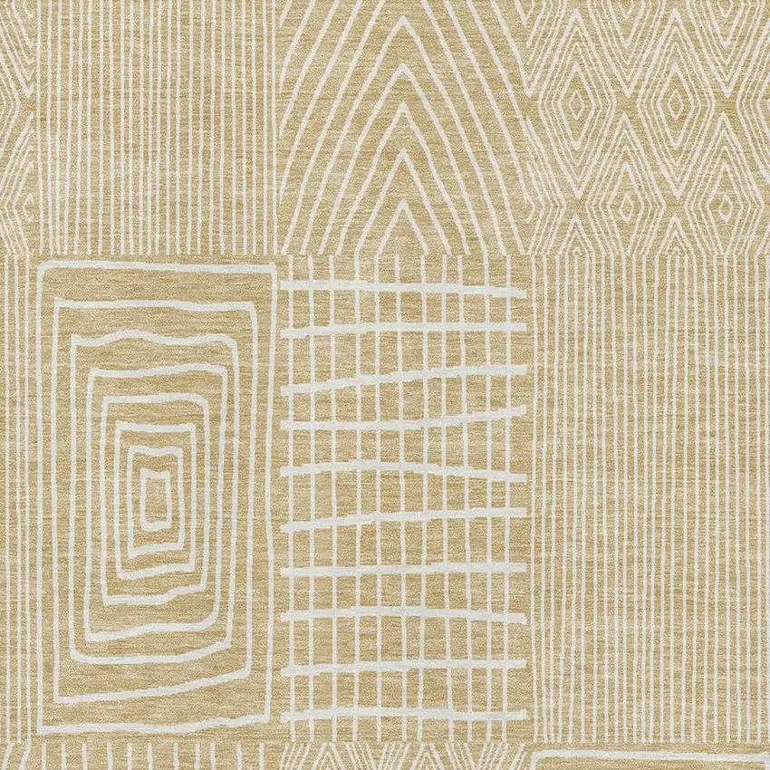 Gold And Ivory Geometric Washable Area Rug With UV Protection Photo 2