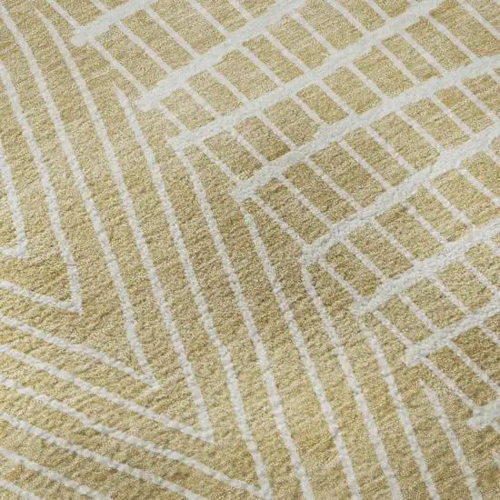 Gold And Ivory Geometric Washable Area Rug With UV Protection Photo 9