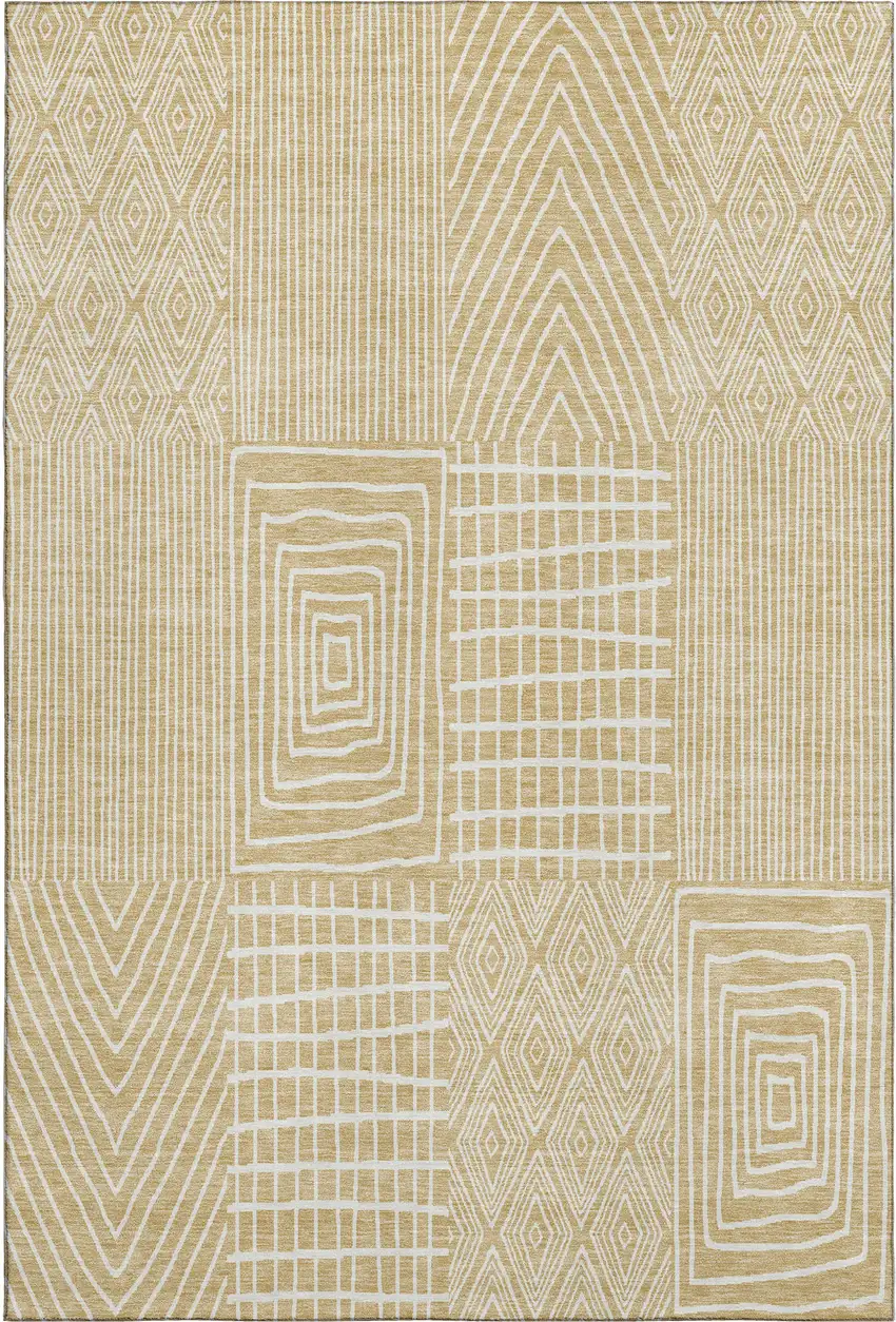 Gold And Ivory Geometric Washable Area Rug With UV Protection Photo 1