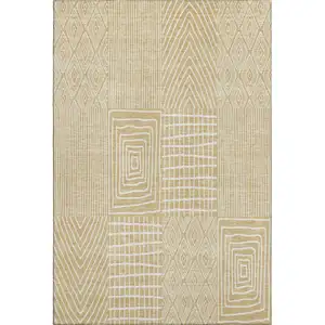 Photo of Gold And Ivory Geometric Washable Area Rug With UV Protection