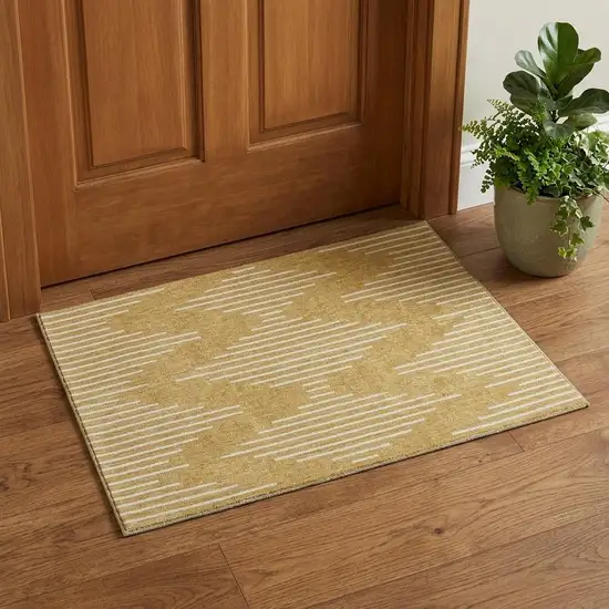 Gold And Ivory Geometric Washable Area Rug With UV Protection Photo 1