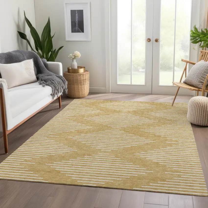 Gold And Ivory Geometric Washable Area Rug With UV Protection Photo 5