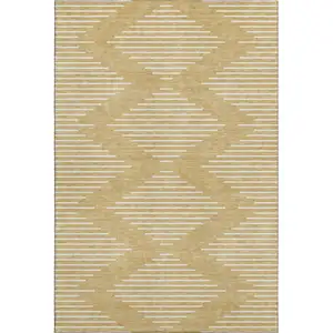 Photo of Gold And Ivory Geometric Washable Area Rug With UV Protection