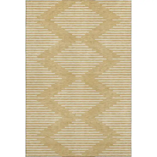 Gold And Ivory Geometric Washable Area Rug With UV Protection Photo 1