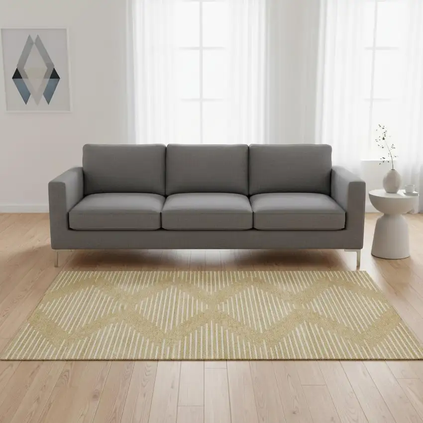 Gold And Ivory Geometric Washable Area Rug With UV Protection Photo 2