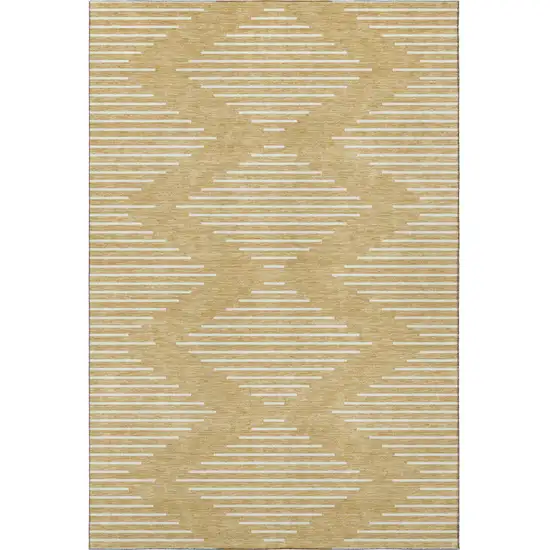 Gold And Ivory Geometric Washable Area Rug With UV Protection Photo 3