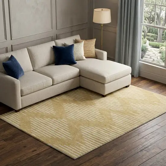 Gold And Ivory Geometric Washable Area Rug With UV Protection Photo 1