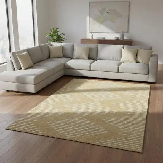 Gold And Ivory Geometric Washable Area Rug With UV Protection Photo 2