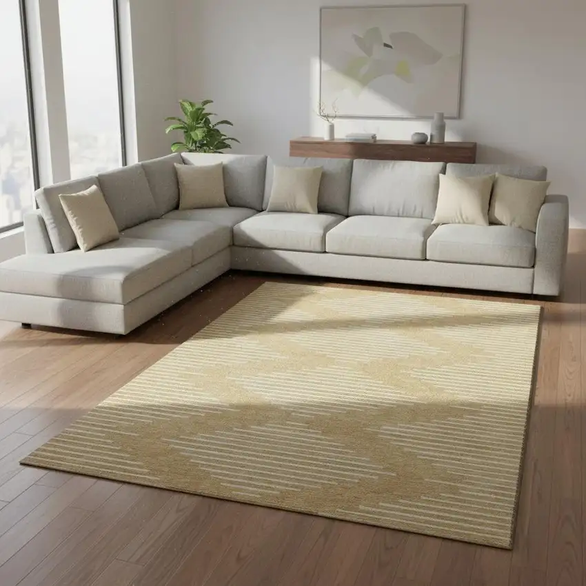 Gold And Ivory Geometric Washable Area Rug With UV Protection Photo 2