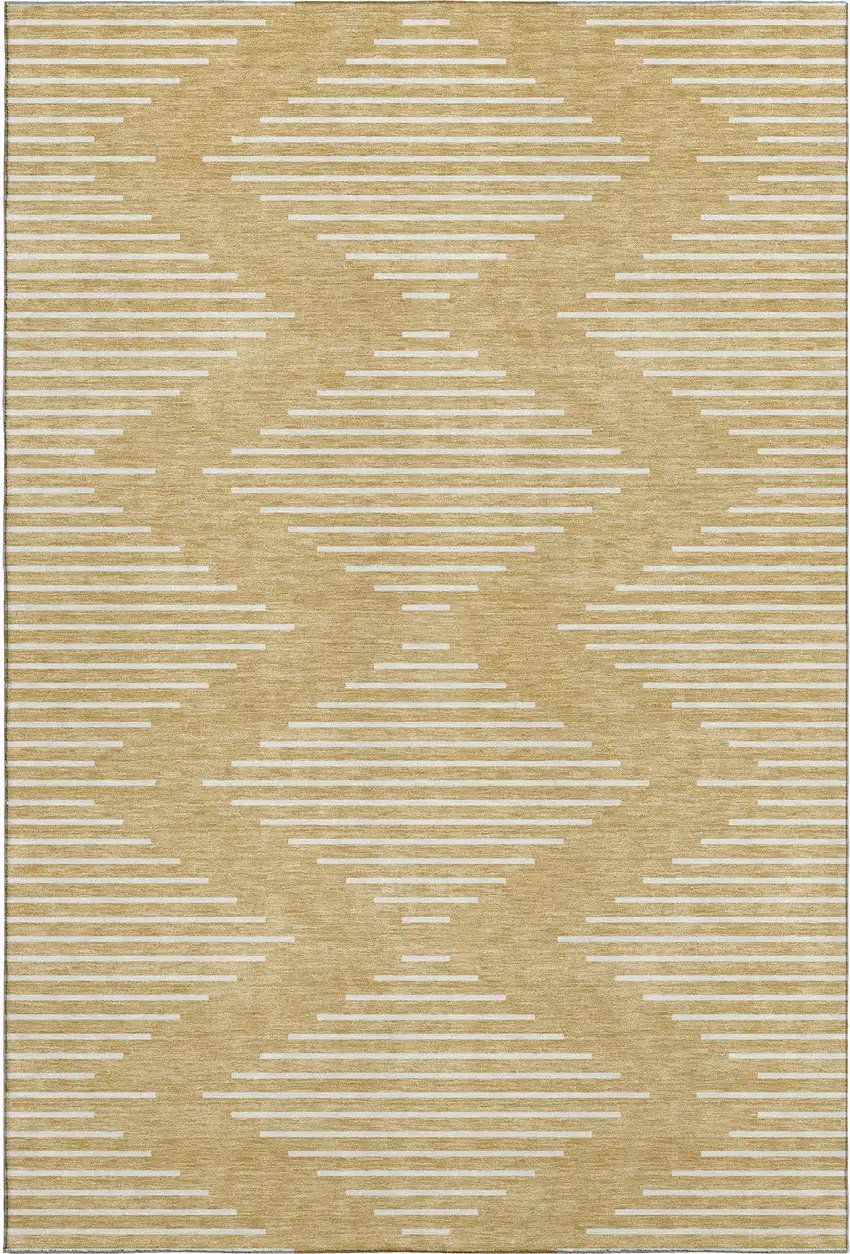 Gold And Ivory Geometric Washable Area Rug With UV Protection Photo 1