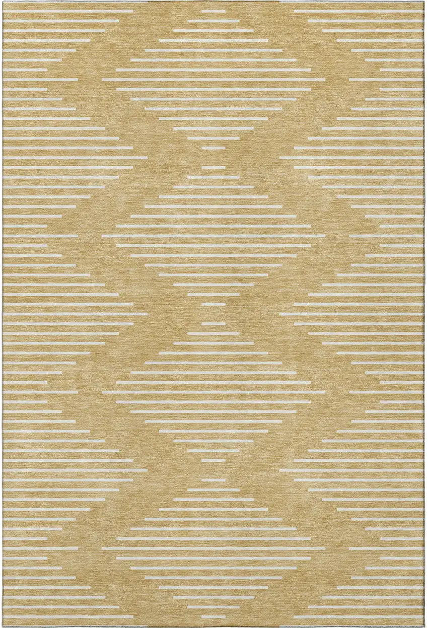 Gold And Ivory Geometric Washable Area Rug With UV Protection Photo 3