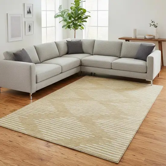 Gold And Ivory Geometric Washable Area Rug With UV Protection Photo 2