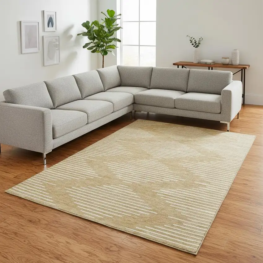 Gold And Ivory Geometric Washable Area Rug With UV Protection Photo 2