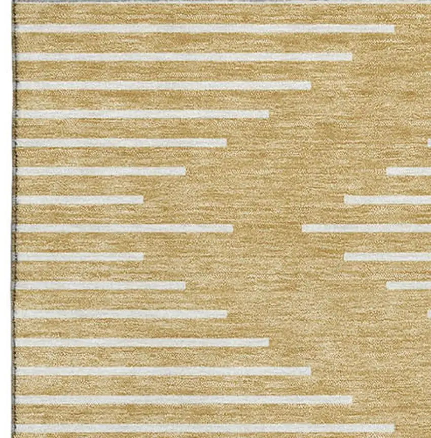 Gold And Ivory Geometric Washable Area Rug With UV Protection Photo 3