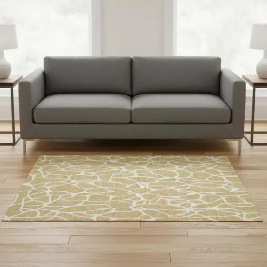Gold And Ivory Geometric Washable Area Rug With UV Protection Photo 2