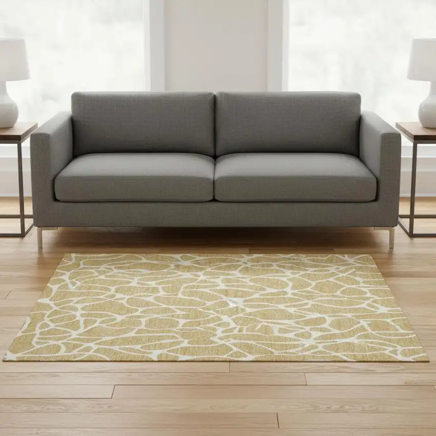 Gold And Ivory Geometric Washable Area Rug With UV Protection Photo 2