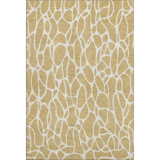 Gold And Ivory Geometric Washable Area Rug With UV Protection Photo 1