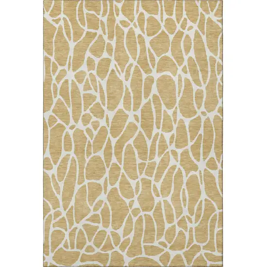 Gold And Ivory Geometric Washable Area Rug With UV Protection Photo 2