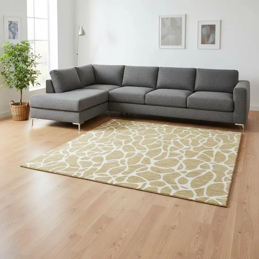 Gold And Ivory Geometric Washable Area Rug With UV Protection Photo 2