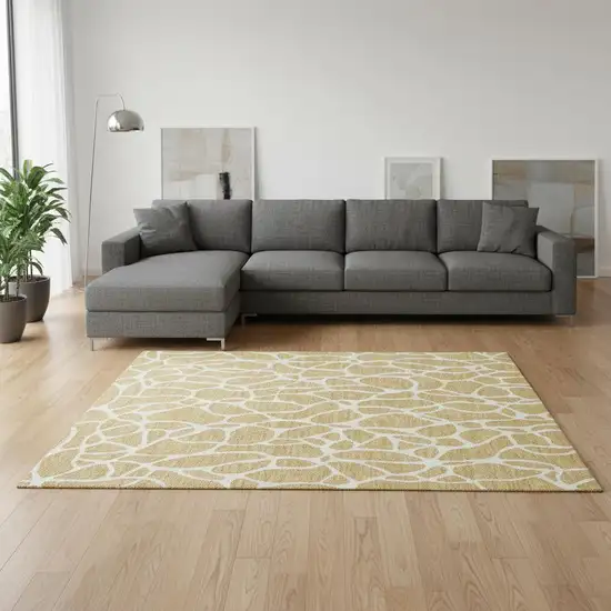 Gold And Ivory Geometric Washable Area Rug With UV Protection Photo 2