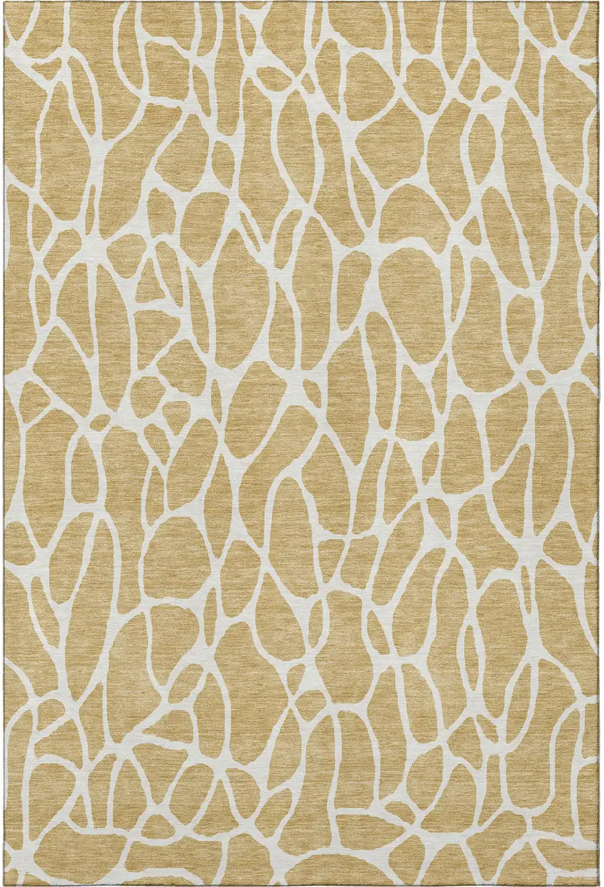 Gold And Ivory Geometric Washable Area Rug With UV Protection Photo 3