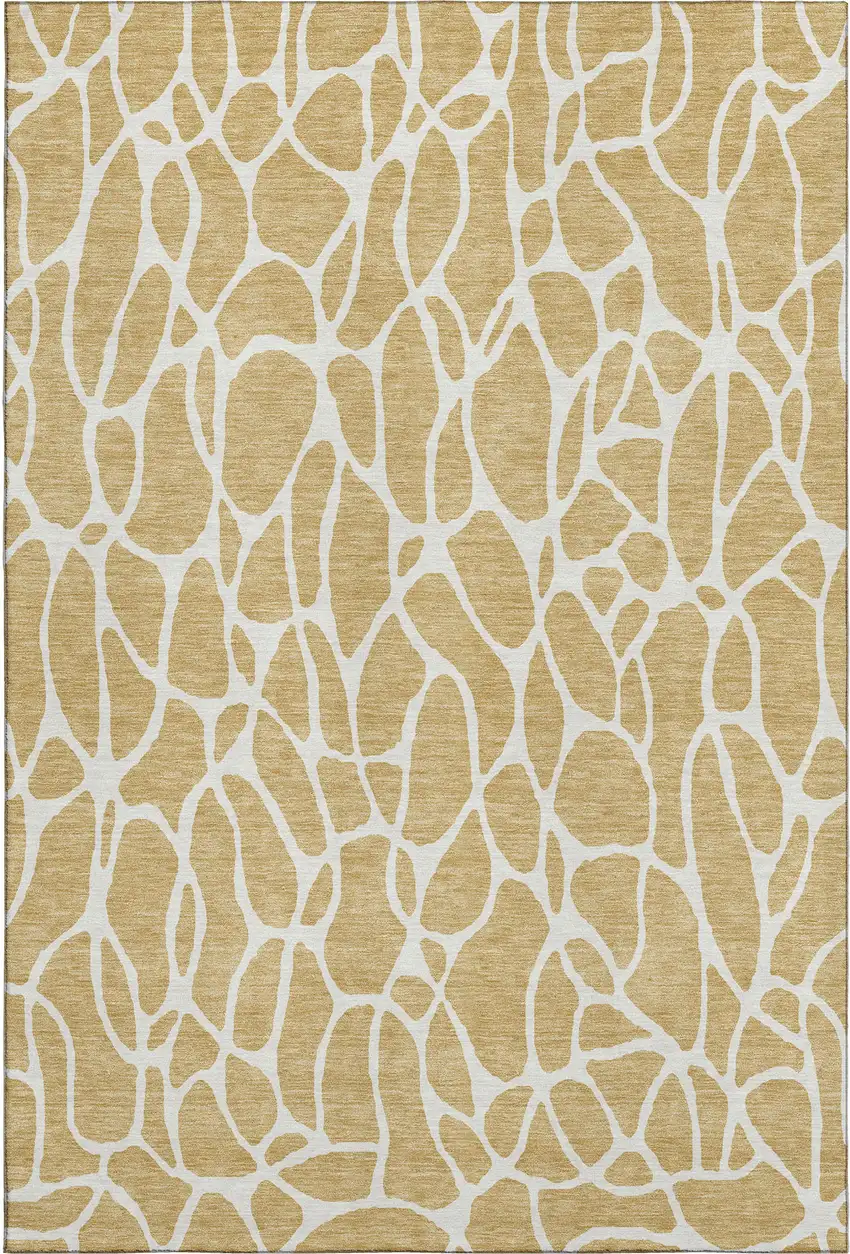 Gold And Ivory Geometric Washable Area Rug With UV Protection Photo 1